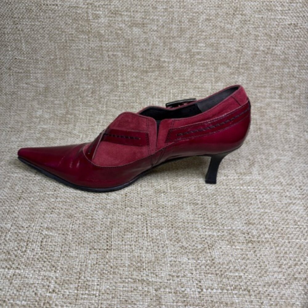 Fidji Vintage Red/Merlot Patent Leather/Suede Kitten Heel Shoetie US 8.5 UK 39 - Picture 5 of 5